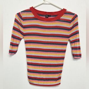 ICONE Multicolor Striped Knit Short Sleeve Sz XS Stretchy Layering  Top